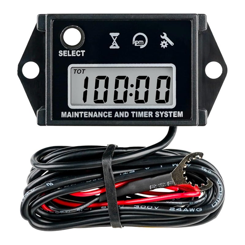 RileyFine RQ-HM026C Digital Tachometer, Total Hours, SVC Reminders,Waterproof IP68, for Gasoline Engine Equipment Such as Lawn Mowers, Tractors, Jet Skiers, Marine Boats, Outboard Engines (Black) - Image 1